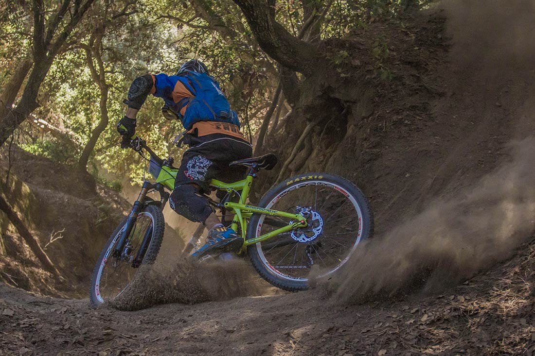 mountain biker skidding